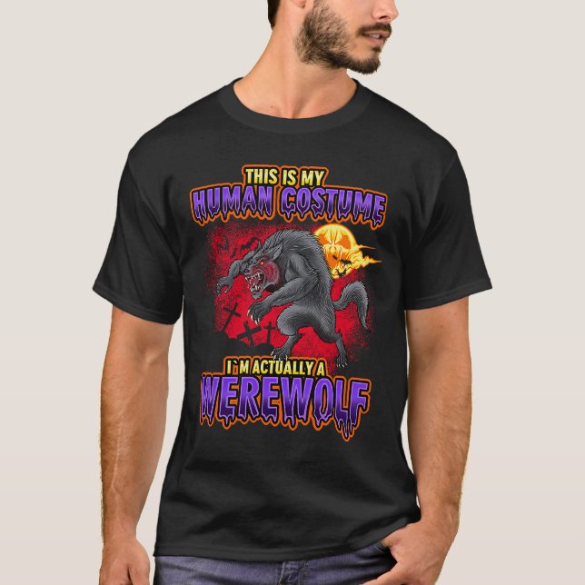 T-shirt Werewolf Halloween Costume Wolf Graveyard My Human (Devant)