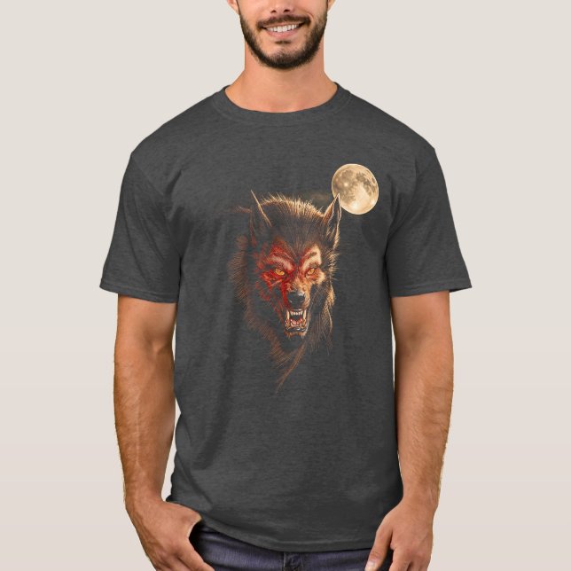 T-shirt Werewolf Moon Horror Howl Wolf Halloween Creature  (Devant)