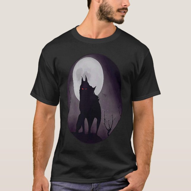 T-shirt Werewolf Moon Night Horror Full Moon Scary Women M (Devant)
