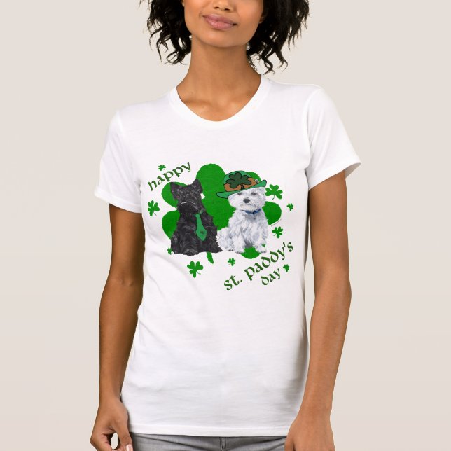 T-shirt West Highland et Scottish Terrier Jour de la Saint (Devant)