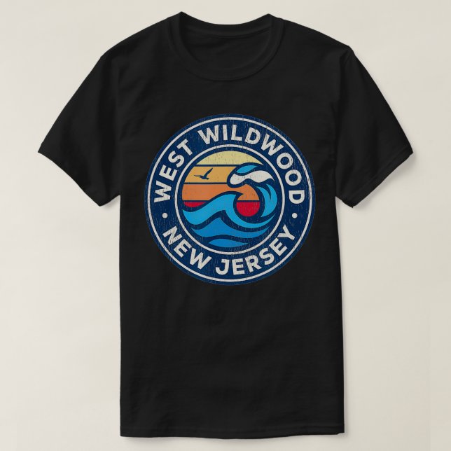 T-shirt West Wildwood New Jersey NJ Vagues Nautiques Vinta (Design devant)