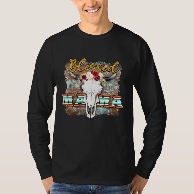 T-shirt Westen Boho Cow Bull Skull Bienheureux Mama Cowgir (Devant)