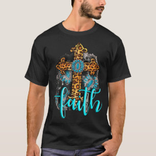 T-shirt Western Boho Christian Turquoise Leopard Faith Cro