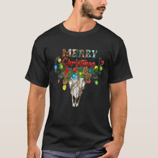 T-shirt Western Boho Turquoise Cow Print Bull Skull Joyeux