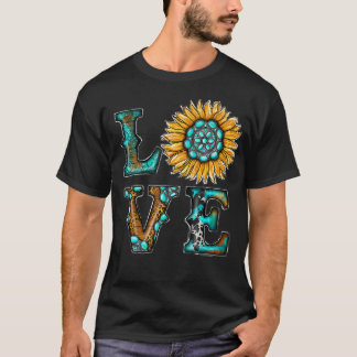 T-shirt Western Country Boho Turquoise Love Sunflower