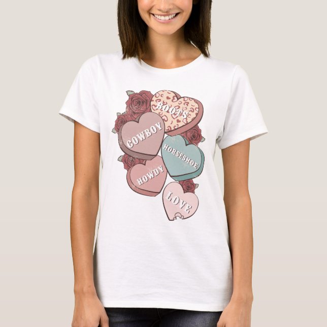 T-shirt Western Country Saint Valentin Coeurs (Devant)