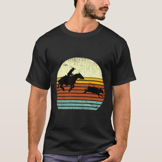 T-shirt Western Cow Horse Calf Roping Retro Style Soleil (Devant)