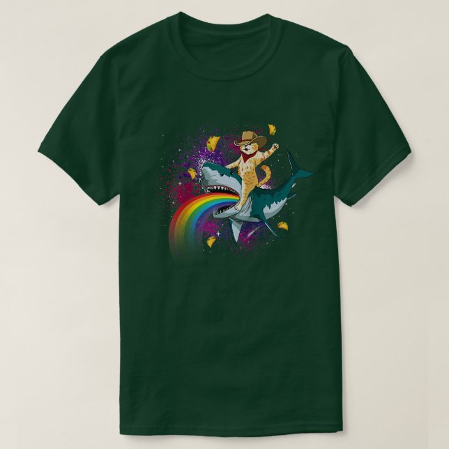 T-shirt Western Cowboy Chat Monter Un Requin Dans Taco Spa (Design devant)