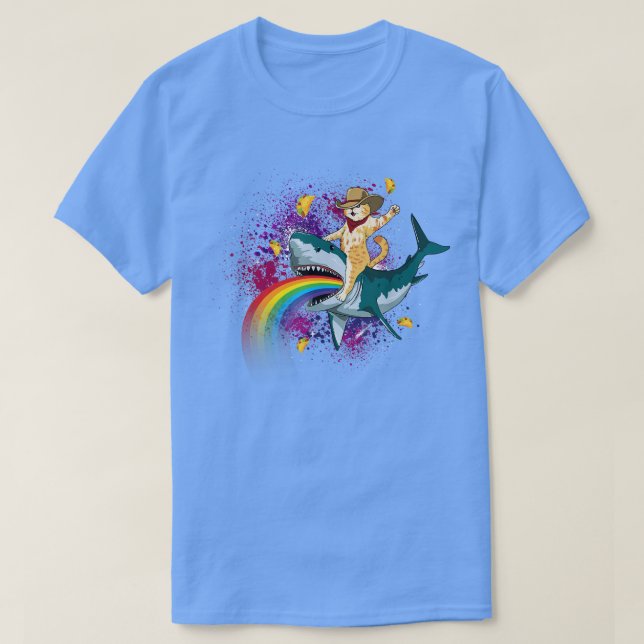 T-shirt Western Cowboy Chat Monter Un Requin Dans Taco Spa (Design devant)