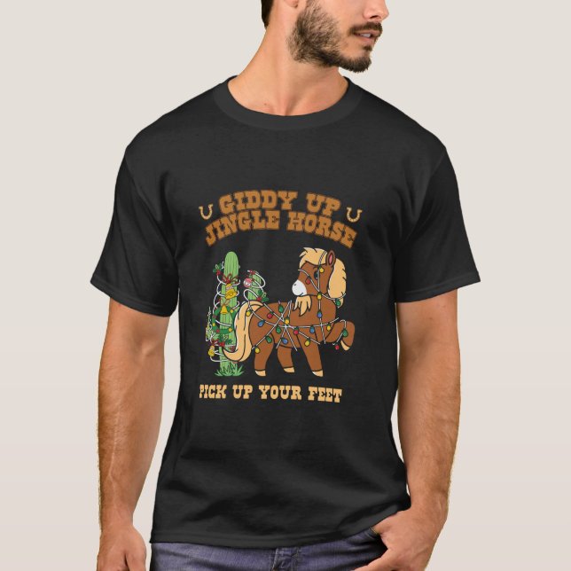 T-shirt Western Cowboy Christmas Giddy Up Jingle Horse Mer (Devant)