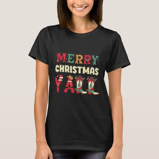 T-shirt Western Cowboy Howry Joyeux Noël Yall Cowgirl (Devant)