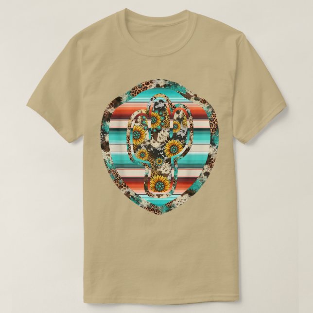 T-shirt Western Cowhide Leopard Sunflower Cactus Serape Tu (Design devant)