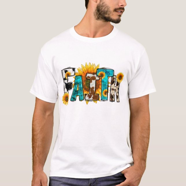 T-shirt Western Faith Cow Farm Christian Sunflower Jesus L (Devant)