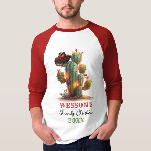 T-shirt Western Family Cactus Nom personnalisé Noël (Devant)
