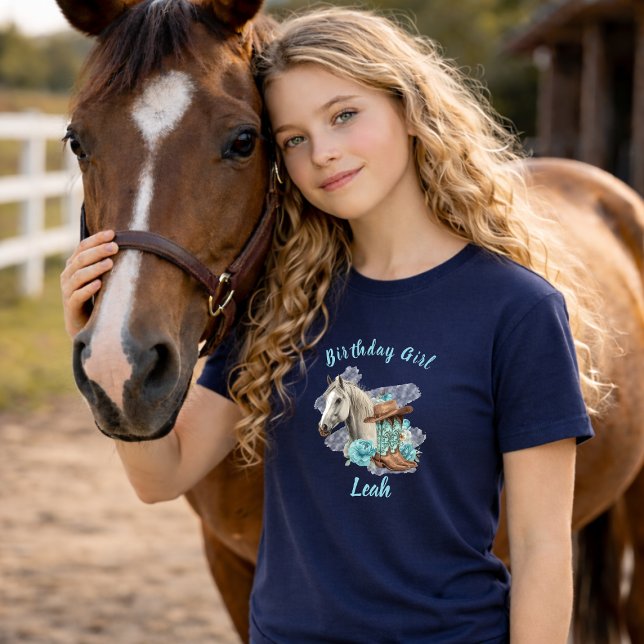 T-shirt Western Horse Floral Birthday- Navy (Créateur téléchargé)