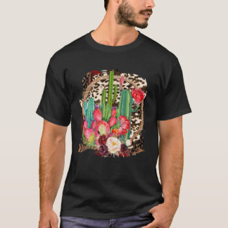 T-shirt Western Leopard Cactus Flowers Rodeo Cowgirl Horse