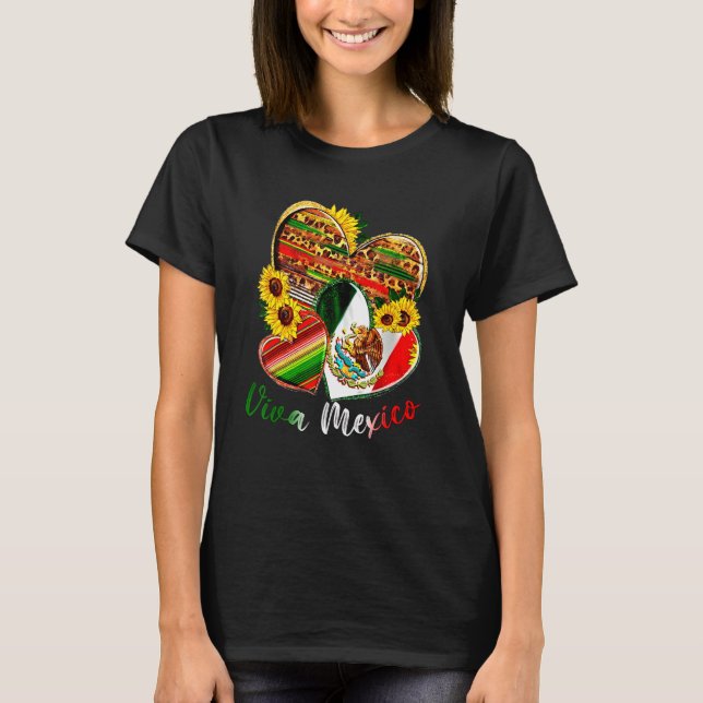 T-shirt Western Mexico Heart Sunflowers Viva Mexico Flag L (Devant)