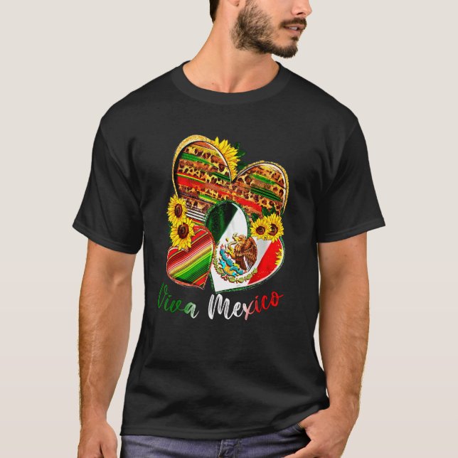 T-shirt Western Mexico Heart Sunflowers Viva Mexico Flag L (Devant)