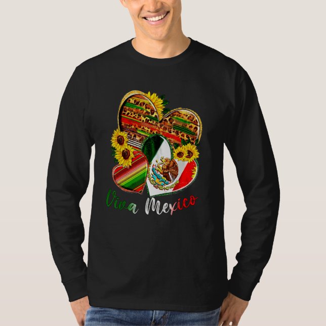 T-shirt Western Mexico Heart Sunflowers Viva Mexico Flag L (Devant)