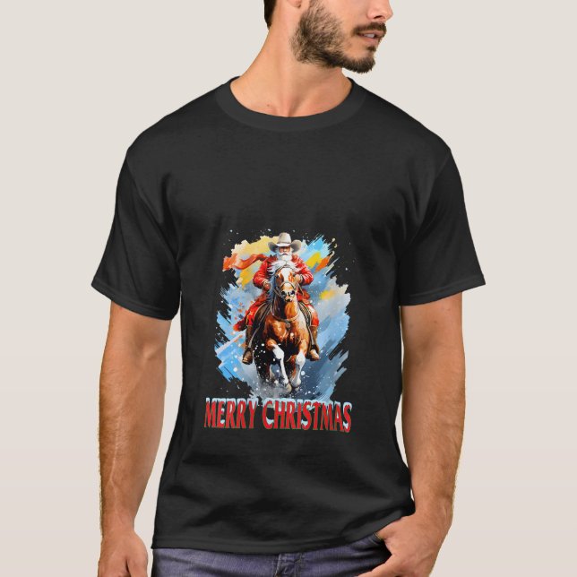 T-shirt Western Père Noël Joyeux Noël V Cou (Devant)