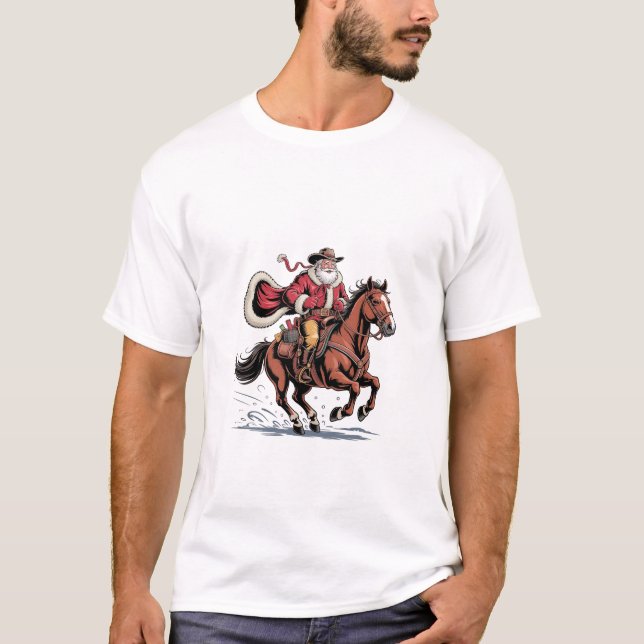 T-shirt Western Riding Rodeo Horse Cowboy Père Noël Noël (Devant)