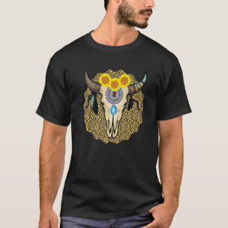 T-shirt Western Serape Cow Skull Print Sunflower Leopard T