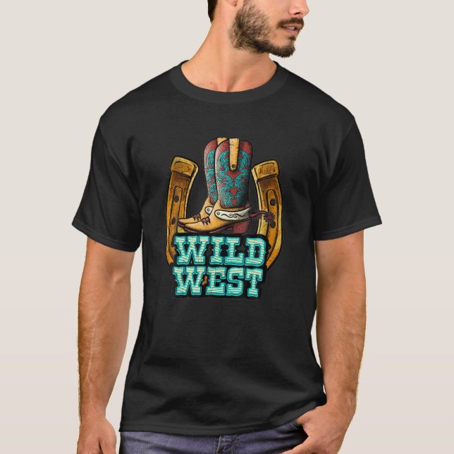 T-shirt Western Texas Cowboy Boots Horseshoe Cowgirl Rodeo (Devant)