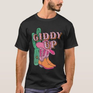 T-shirt Western Texas Giddy Up Cowboy Boots Cactus