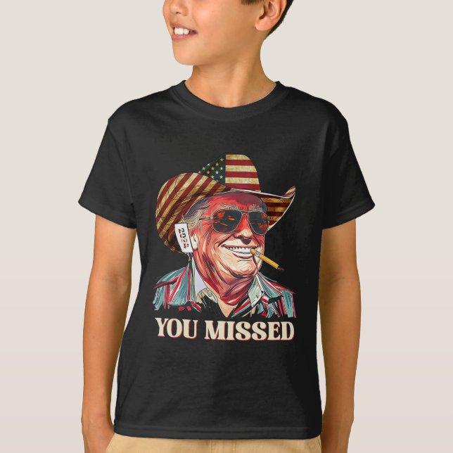 T-shirt Western Trump Cowboy Vous Avez Manqué American Fla (Devant)