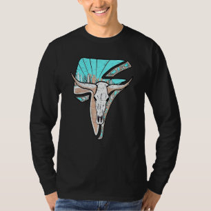 T-shirt Western Turquoise Rodeo Queen Lightning Cow Skull