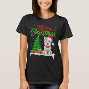 T-shirt Westie Chien de Noël Lumières de l'arbre de Noël F