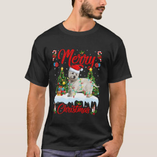 T-shirt Westie Chien Joyeux sapin de Noël Éclairage Westie