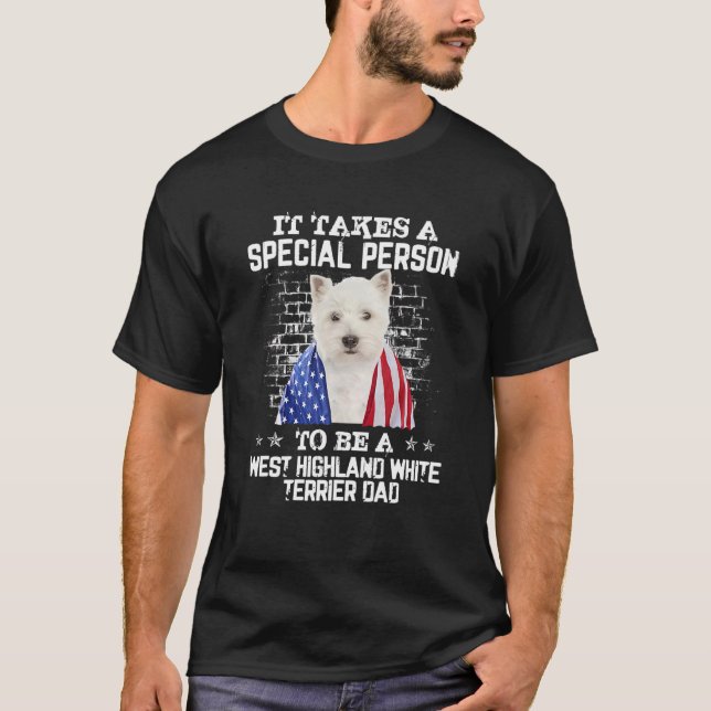 T-shirt Westie Chien Papa Avec Fier American Flag Chien Pè (Devant)