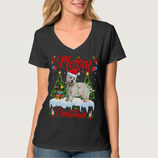 T-shirt Westie Dog Lights Xmas Tree Santa Westie Christmas