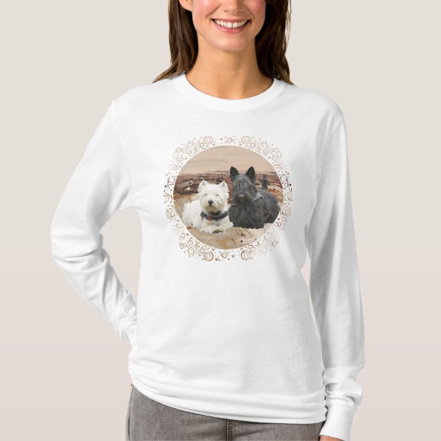 T-shirt Westie et Scottie ensemble automne (Devant)