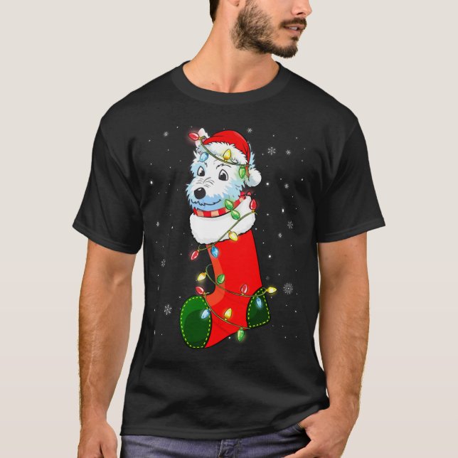 T-shirt Westie sapin de Noël Westie Santa Hat Lights Noël (Devant)
