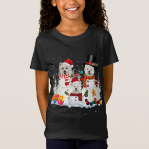 T-Shirt Westiman Snowman lumières de Noël Père Noël Chien