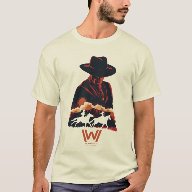 T-shirt Westworld | Homme en Silhouette du désert noir (Devant)
