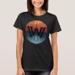 T-shirt Westworld | Logo de l'église Escalante<br><div class="desc">Découvrez le logo de Westworld avec l'église blanche et la ville d'Escalante ci-dessus et l'Android vitruvien ci-dessous.</div>