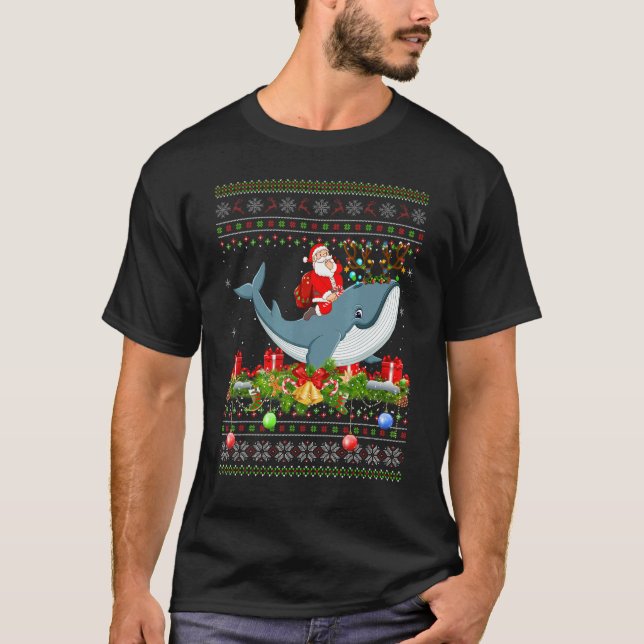 T-shirt Whale  Ugly Santa Riding Whale Christmas (Devant)