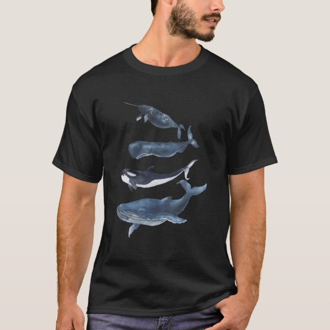 T-shirt Whales Species Watercolor Whales (Devant)