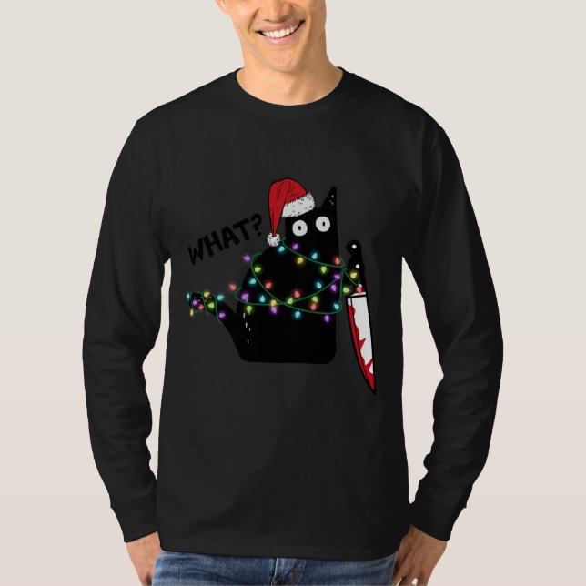 T-shirt What Cat With Knife Santa Hat (Devant)