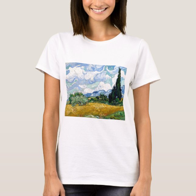 T-shirt Wheatfield de Vincent van Gogh avec des cyprès (Devant)