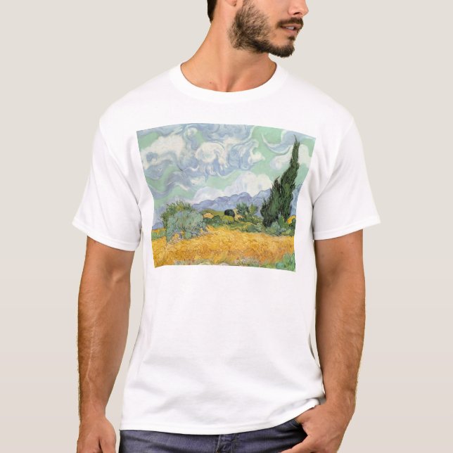 T-shirt Wheatfield de Vincent van Gogh | avec des cyprès, (Devant)