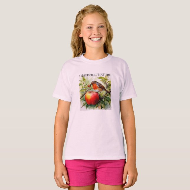 T-shirt  Whimsical Bird & Apple Delight (Devant entier)