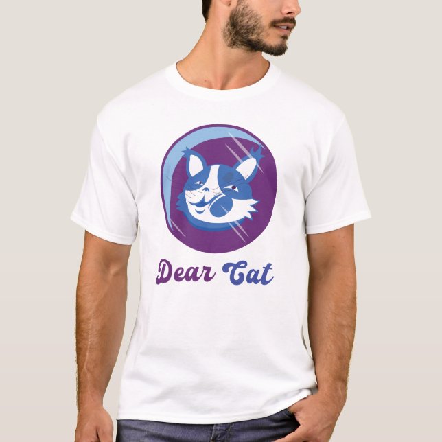 T-shirt Whimsical Cartoon Cat Graphic - Charming Blue (Devant)