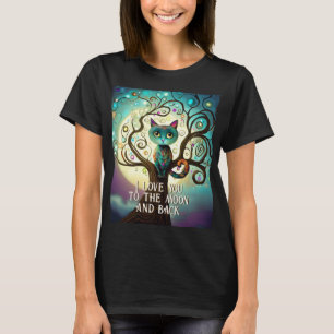 T-shirt Whimsical Chat Pleine lune Artwork I Love You