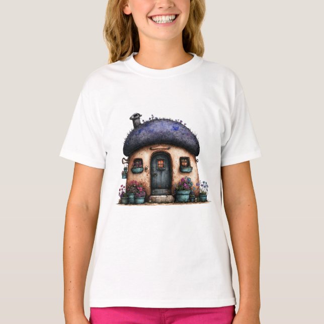 T-shirt Whimsical Cottage House Art  Fantasy Illustration (Devant)
