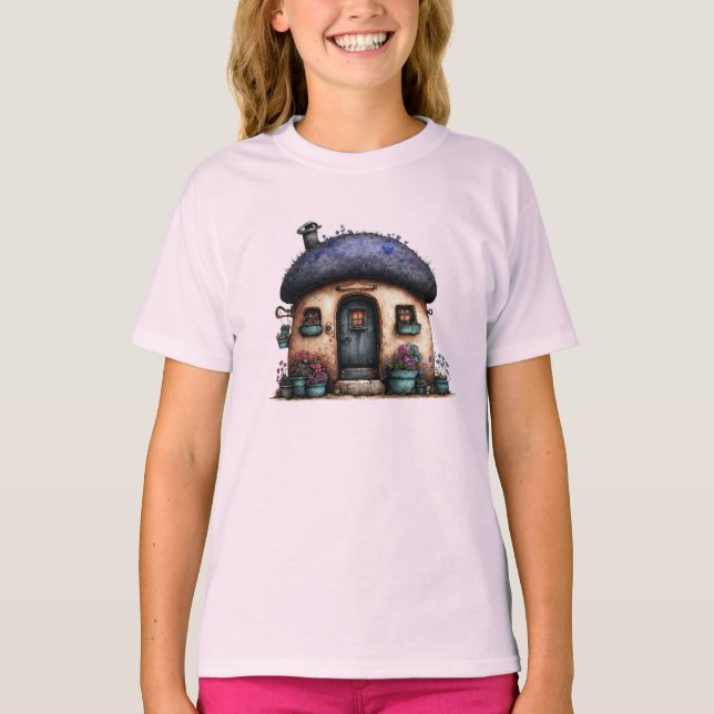 T-shirt Whimsical Enchanted Fairy Cottage Art (Devant)