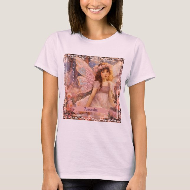 T-shirt Whimsical Fairy in Dreamy Pink Floral Garden (Devant)